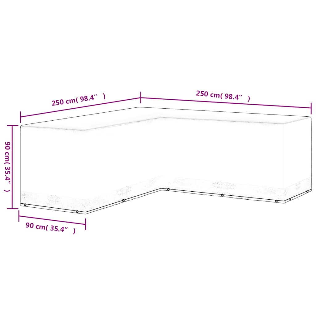Telo per Mobili da Giardino Forma a L 12 Occhielli 250x250x90cm