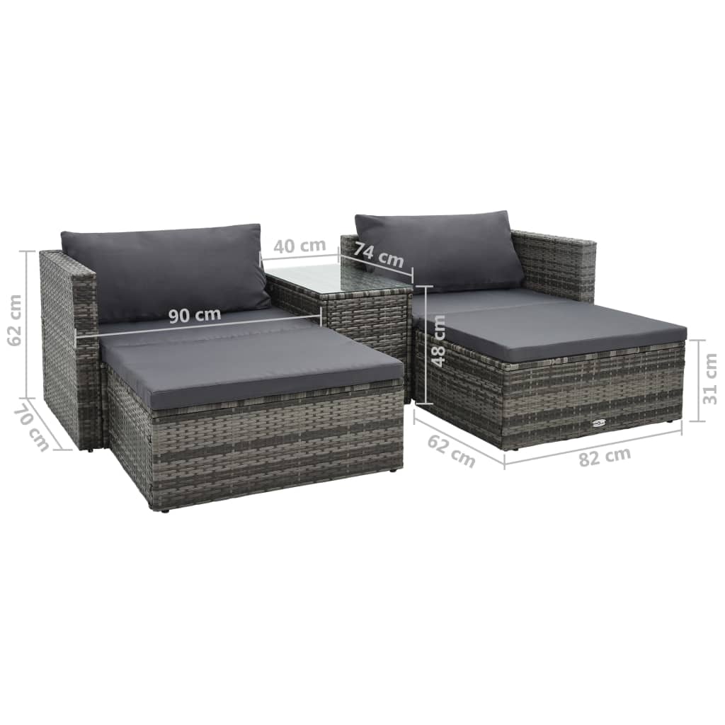 Set Divani da Giardino 5 pz con Cuscini in Polyrattan Grigio - homemem39