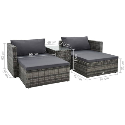 Set Divani da Giardino 5 pz con Cuscini in Polyrattan Grigio - homemem39