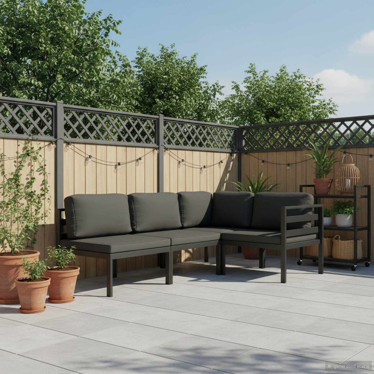 Set Divani da Giardino 4 pz con Cuscini in Alluminio Antracite
