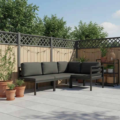 Set Divani da Giardino 4 pz con Cuscini in Alluminio Antracite