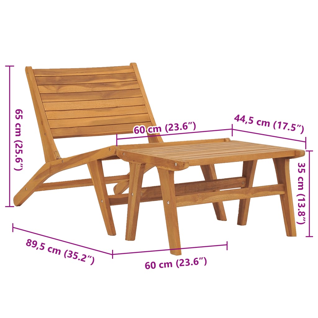 Gartenstuhl mit Fußstütze aus massivem Teakholz