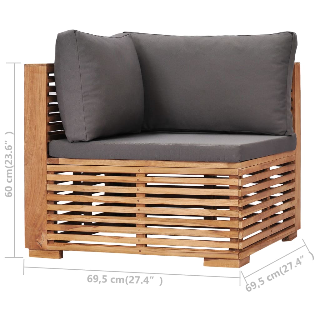 Divano Angolare da Giardino con Cuscino Grigio Massello di Teak | homemem39