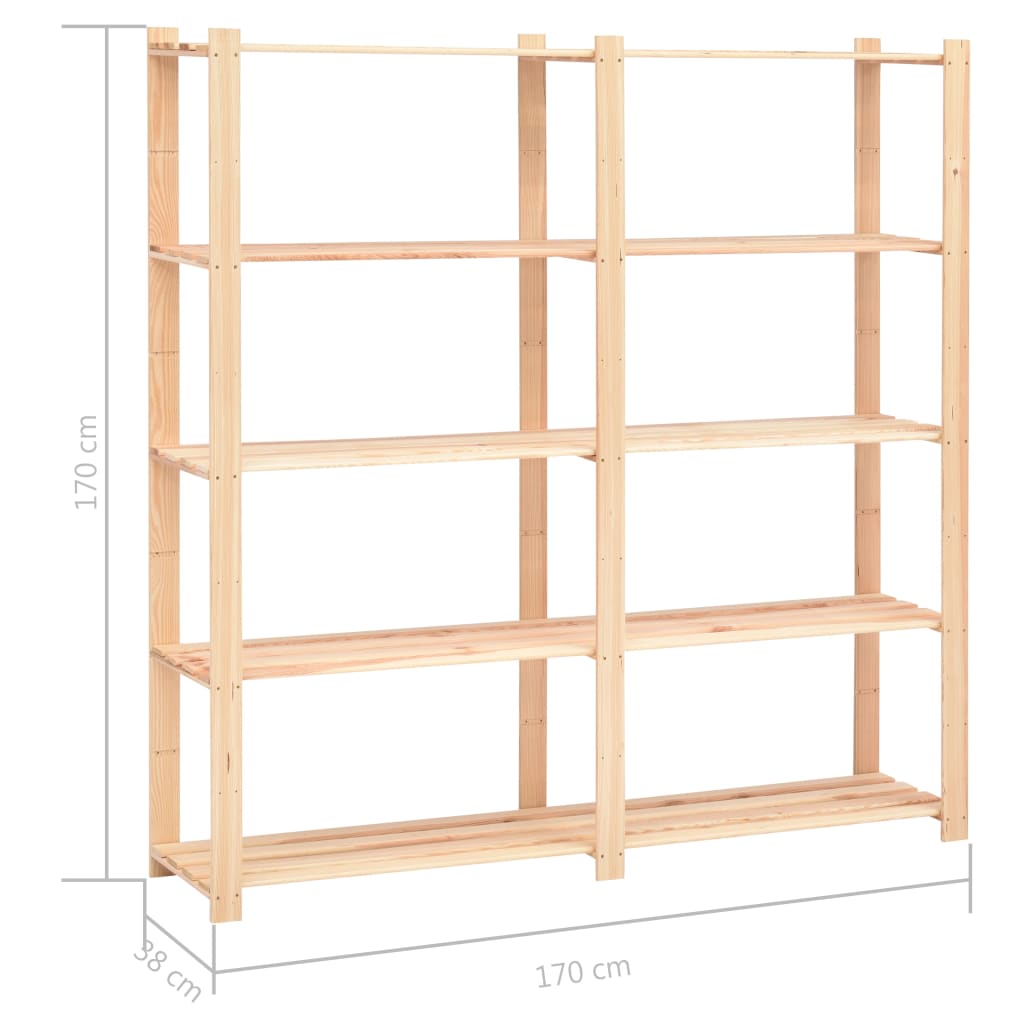Scaffali a 5 Livelli 3 pz 80x38x170 cm in Massello Pino 500 kg | homemem39