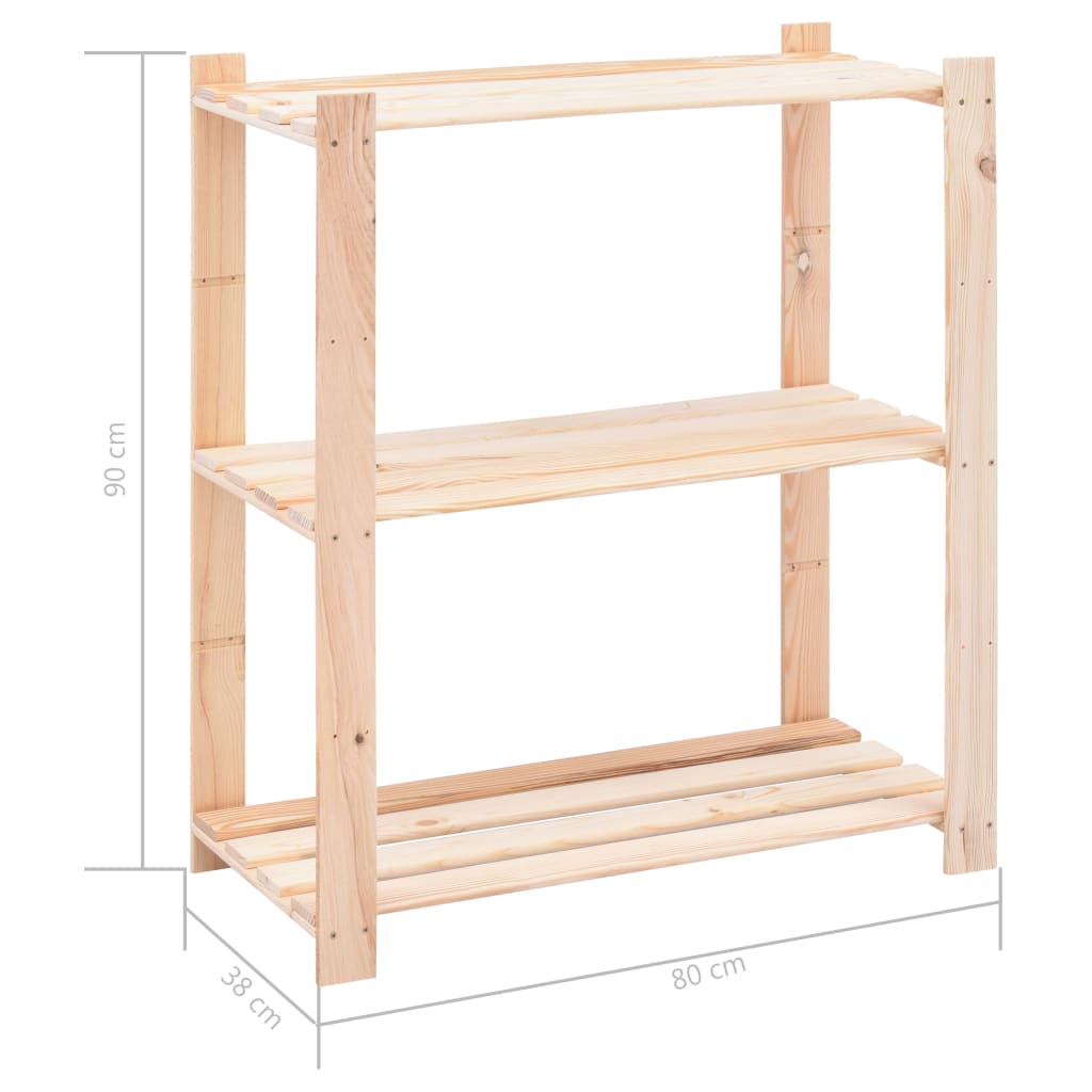 Scaffali a 3 Livelli 10 pz 80x38x90 cm in Massello Pino 150 kg - homemem39