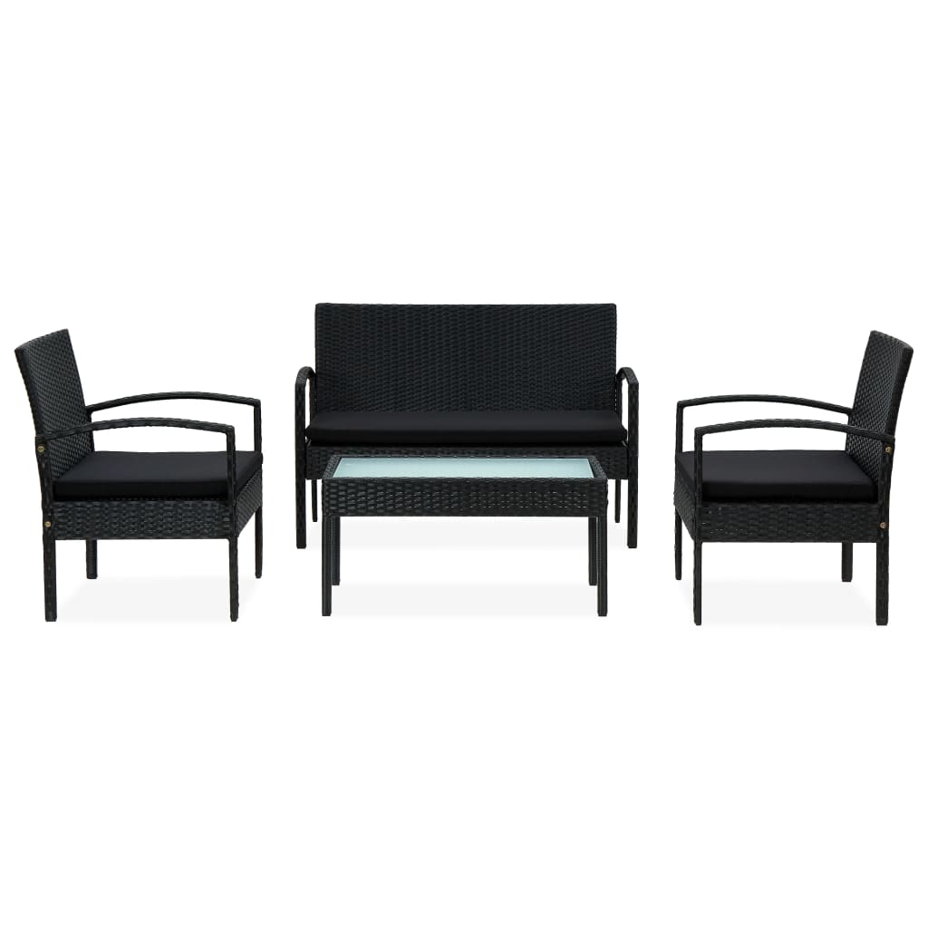 Set Divani da Giardino 4 pz con Cuscini in Polyrattan Nero | homemem39