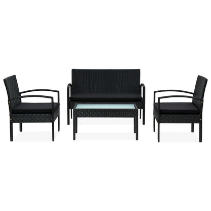 Set Divani da Giardino 4 pz con Cuscini in Polyrattan Nero | homemem39