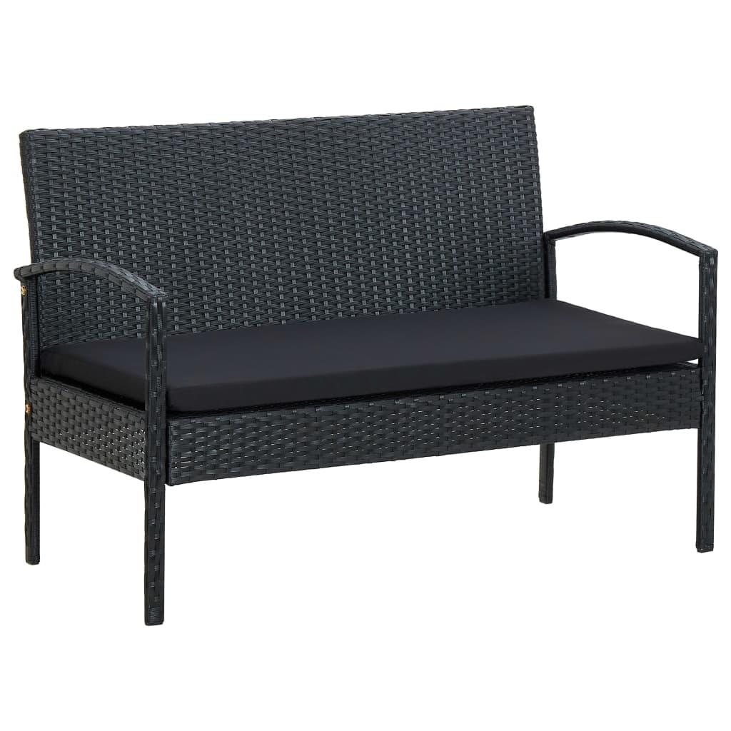 Set Divani da Giardino 4 pz con Cuscini in Polyrattan Nero | homemem39