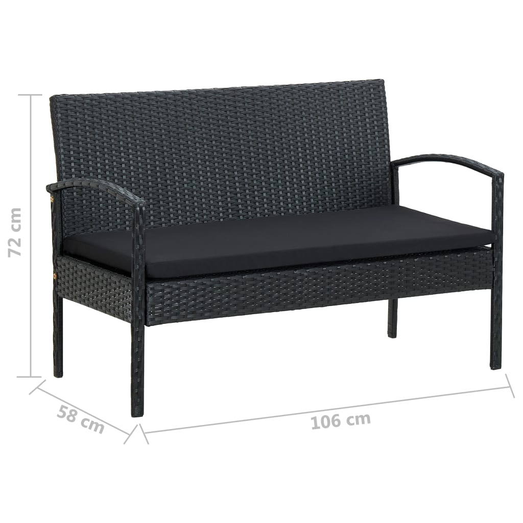 Set Divani da Giardino 4 pz con Cuscini in Polyrattan Nero | homemem39