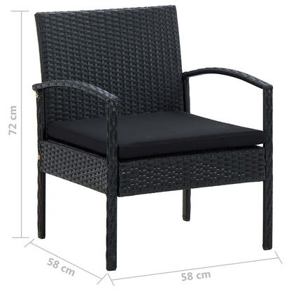 Set Divani da Giardino 4 pz con Cuscini in Polyrattan Nero | homemem39