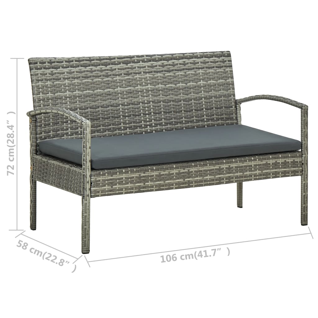Set Divani da Giardino 5pz con Cuscini in Polyrattan Grigio | homemem39