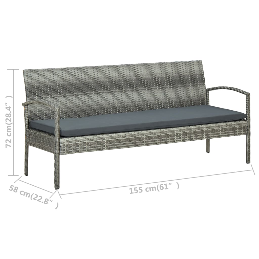 Set Divani da Giardino 5pz con Cuscini in Polyrattan Grigio | homemem39