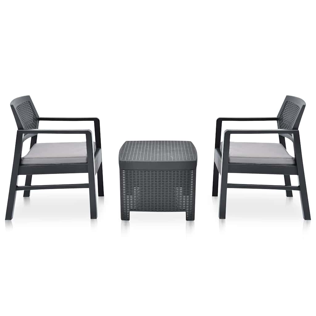 Set Salotto da Giardino 3 pz in Plastica Antracite