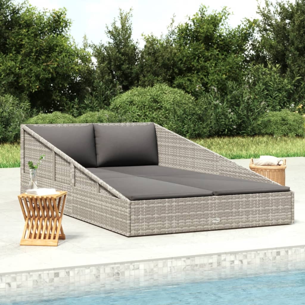 Lettino da Giardino Grigio 110x200 cm in Polyrattan - homemem39
