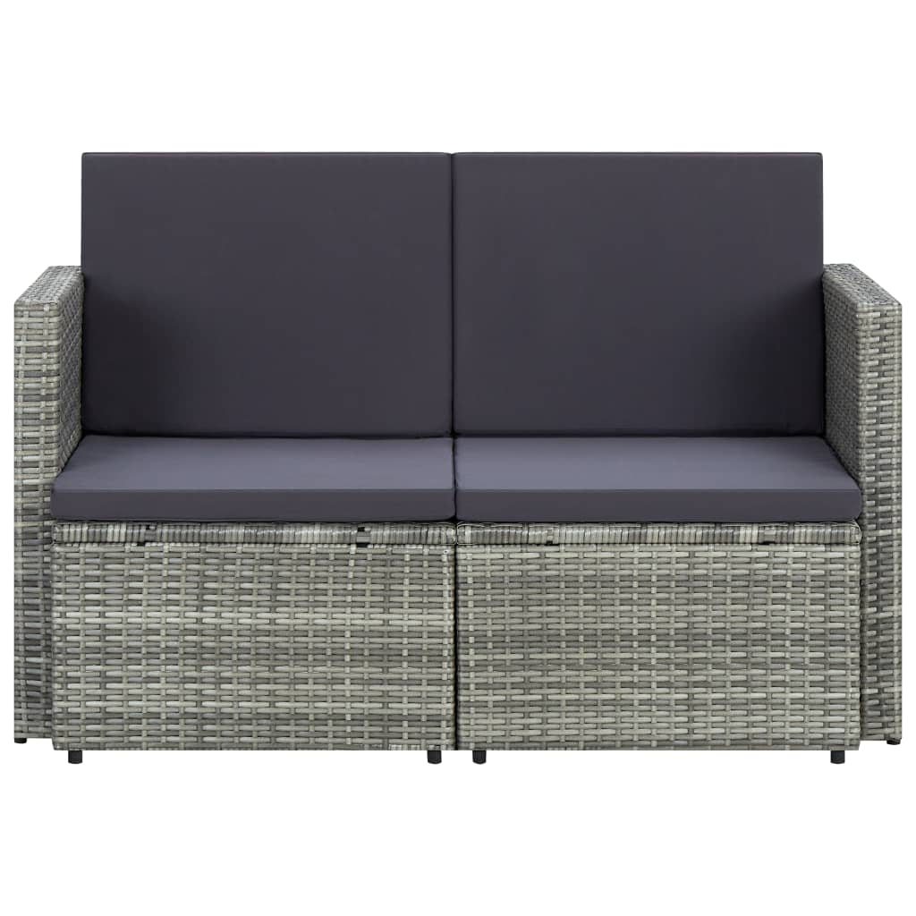 Divano da Giardino a 2 Posti con Cuscini Grigio in Polyrattan | homemem39