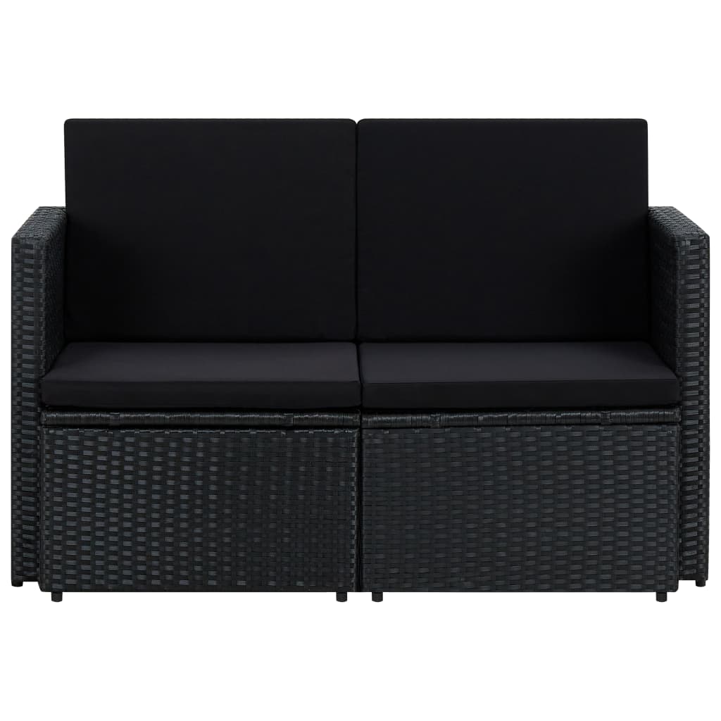 Divano da Giardino a 2 Posti con Cuscini Nero in Polyrattan | homemem39