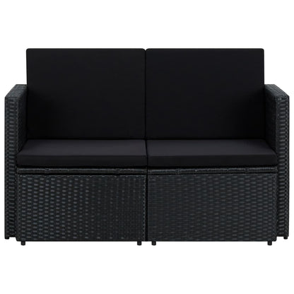 Divano da Giardino a 2 Posti con Cuscini Nero in Polyrattan | homemem39