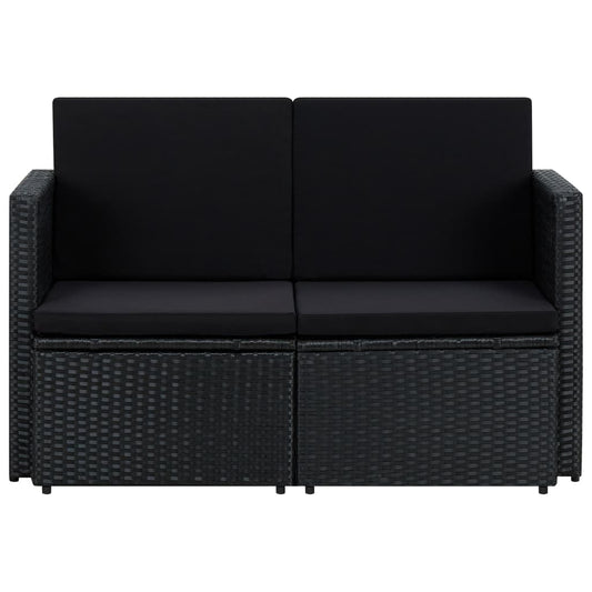 Divano da Giardino a 2 Posti con Cuscini Nero in Polyrattan | homemem39