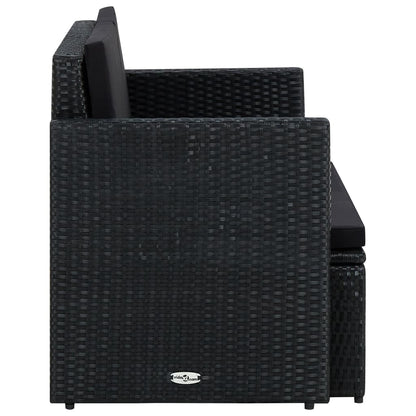 Divano da Giardino a 2 Posti con Cuscini Nero in Polyrattan - homemem39