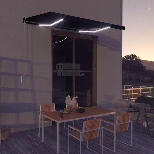 Tenda da Sole Retrattile Manuale con LED 350x250 cm Antracite - homemem39