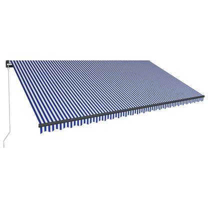 Tenda da Sole Retrattile Manuale con LED 600x300cm Blu e Bianco