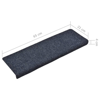 Tappetini per Scale Tessuto Agugliato 15 pz 65x21x4 cm Blu