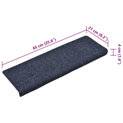 Tappetini per Scale Tessuto Agugliato 15 pz 65x21x4 cm Blu