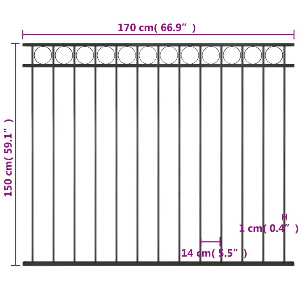 Pannello di Recinzione in Acciaio 1,7x1,5 m Nero - homemem39