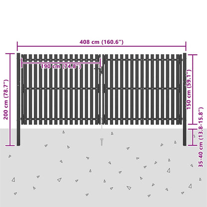 Cancello per Recinzione da Giardino in Acciaio 400x150 cm Antracite | homemem39