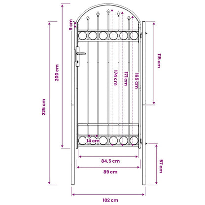 Cancello per recinzione ASSEN con parte superiore ad arco in acciaio 102x200 cm Nero | homemem39