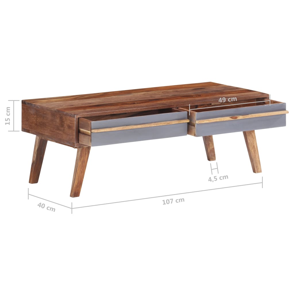 Tavolino da Salotto Grigio 110x50x40 cm Legno Massello