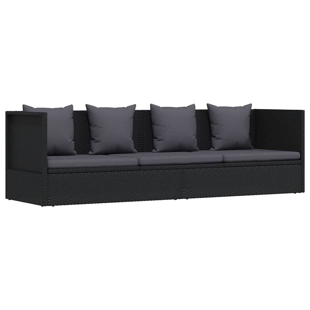 Lettino da Giardino con Cuscini in Polyrattan Nero - homemem39