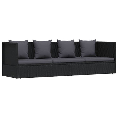 Lettino da Giardino con Cuscini in Polyrattan Nero - homemem39
