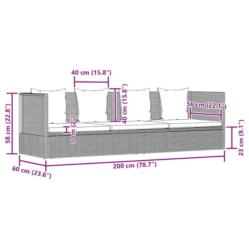 Lettino da Giardino con Cuscini in Polyrattan Nero - homemem39