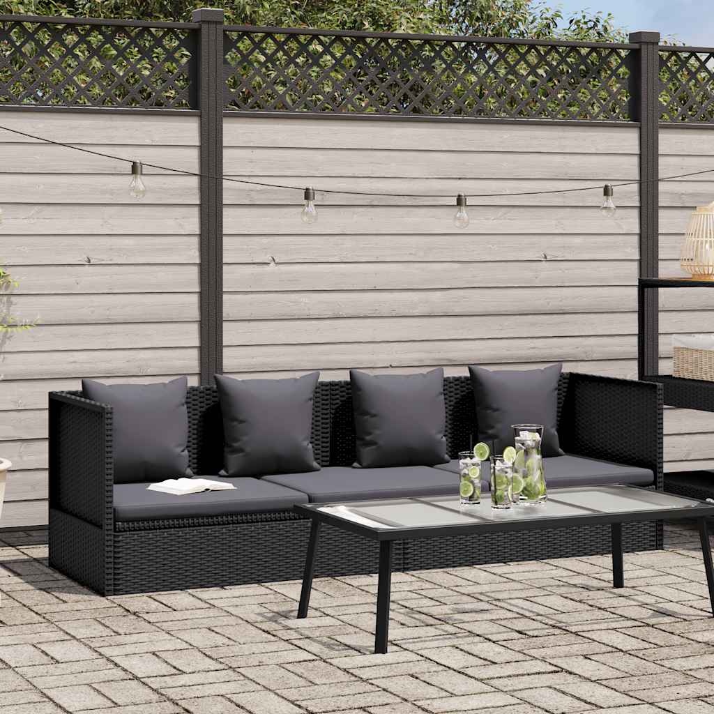 Lettino da Giardino con Cuscini in Polyrattan Nero - homemem39