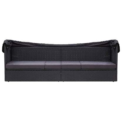 Divano Letto da Esterno con Baldacchino in Polyrattan Nero - homemem39