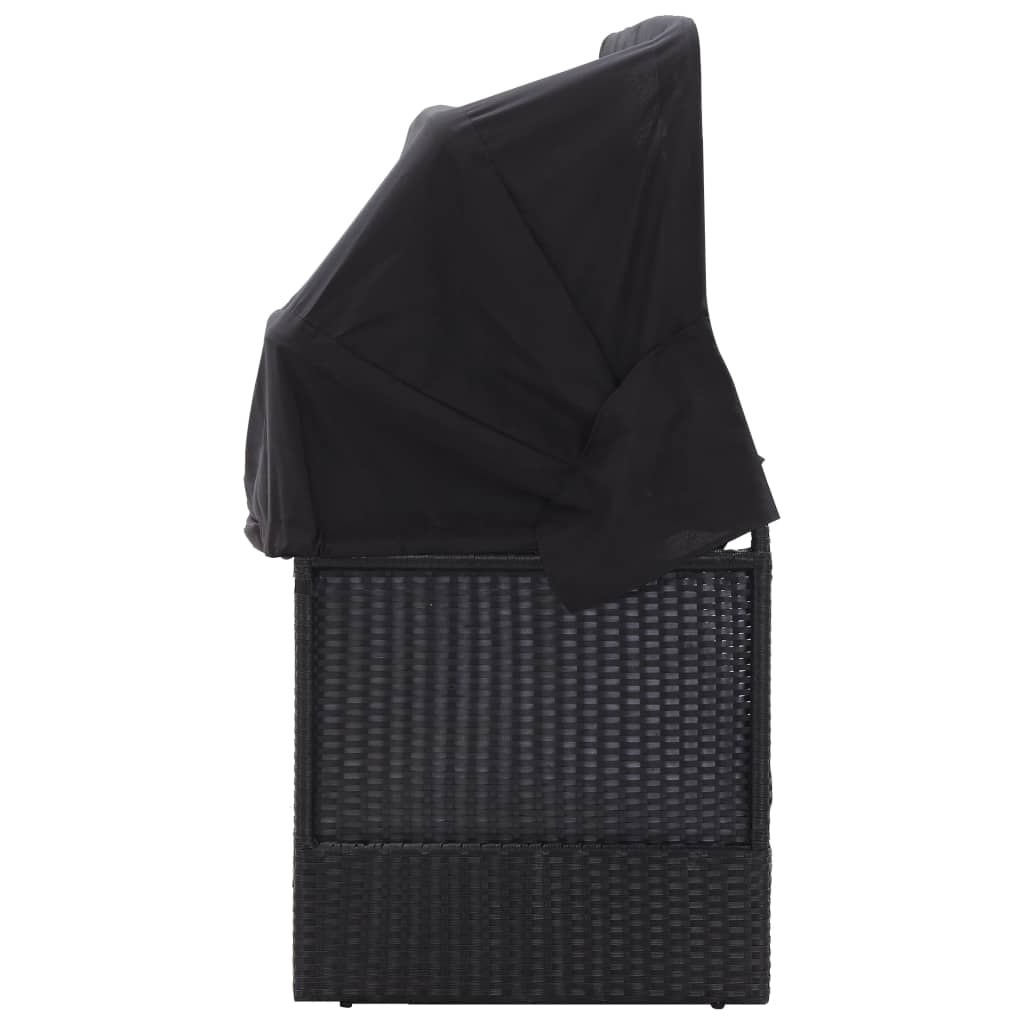 Divano Letto da Esterno con Baldacchino in Polyrattan Nero - homemem39