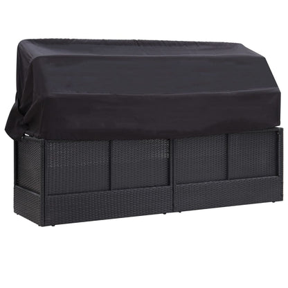 Divano Letto da Esterno con Baldacchino in Polyrattan Nero - homemem39