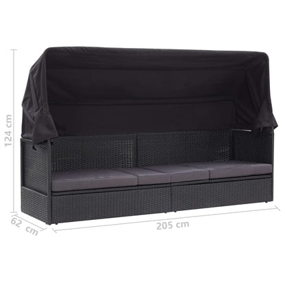 Divano Letto da Esterno con Baldacchino in Polyrattan Nero - homemem39