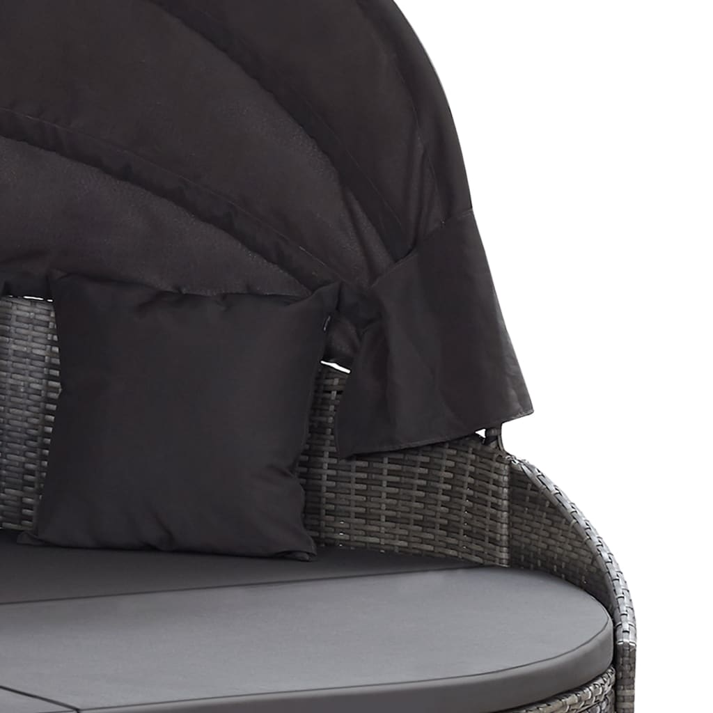 Lettino Prendisole con Baldacchino in Polyrattan Grigio - homemem39