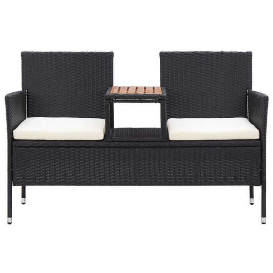 Panca da Giardino a 2 Posti con Tavolino 143 cm Polyrattan Nero - homemem39