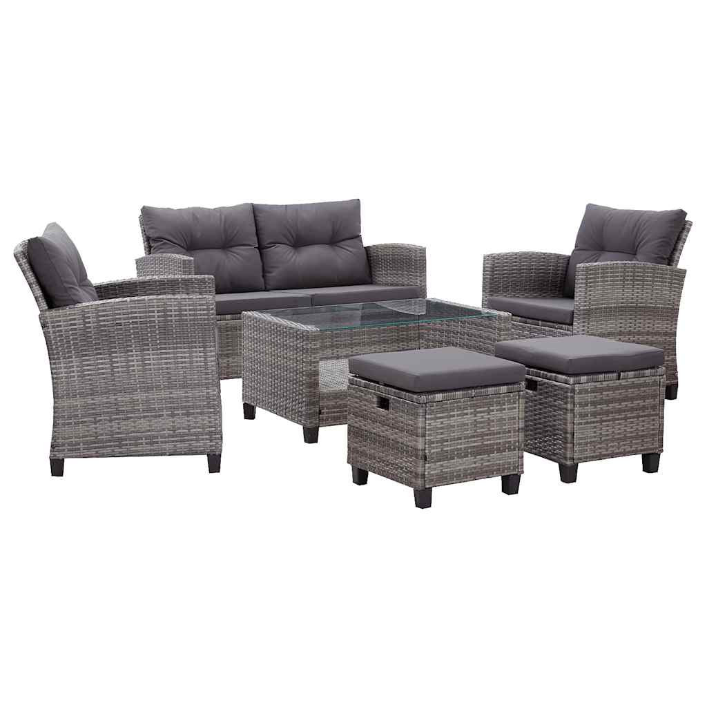 Set Divani da Giardino 6 pz con Cuscini Polyrattan Grigio Scuro - homemem39