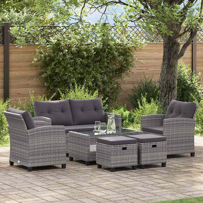 Set Divani da Giardino 6 pz con Cuscini Polyrattan Grigio Scuro - homemem39