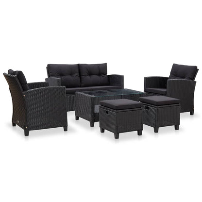 Set Divani da Giardino 6 pz con Cuscini in Polyrattan Nero - homemem39