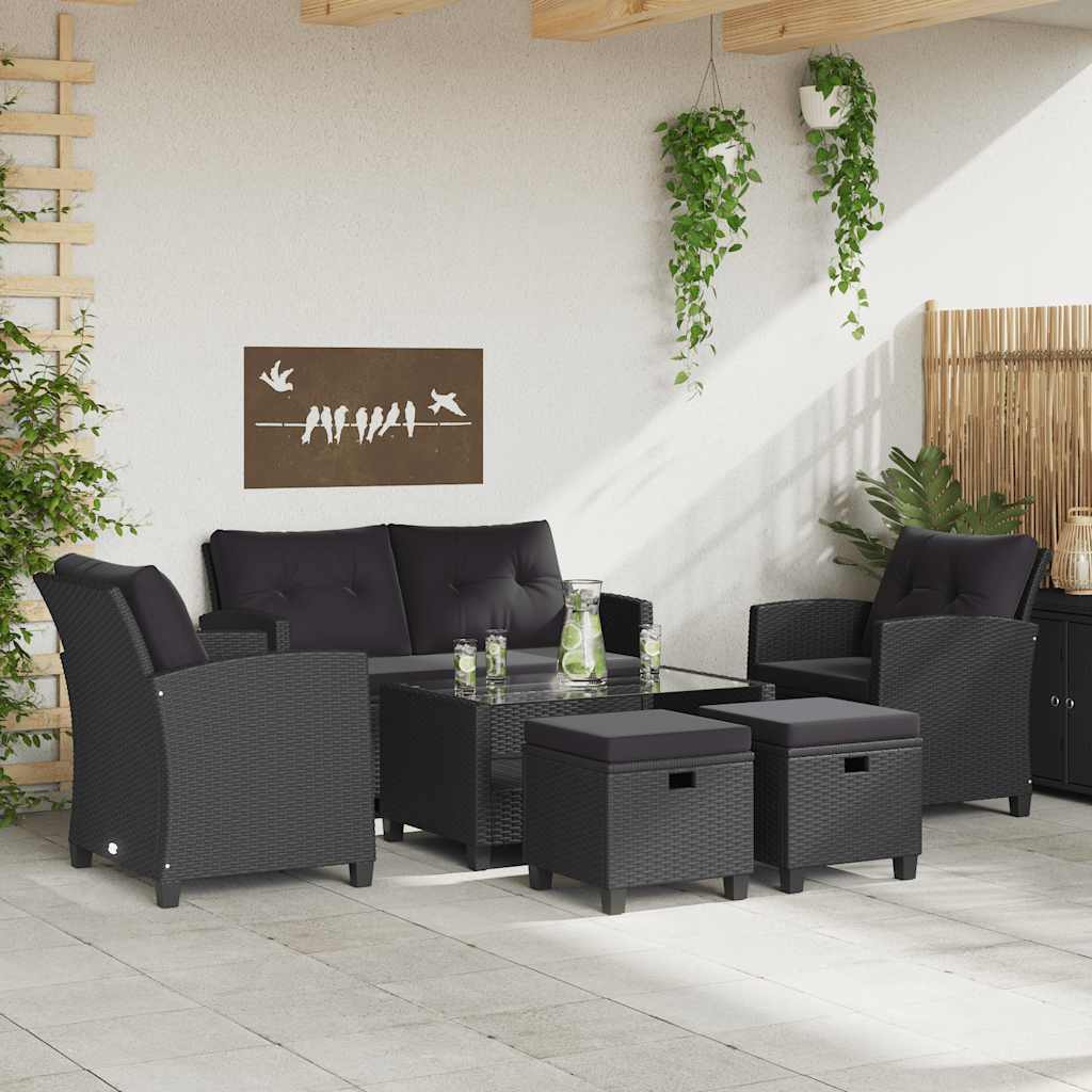 Set Divani da Giardino 6 pz con Cuscini in Polyrattan Nero - homemem39