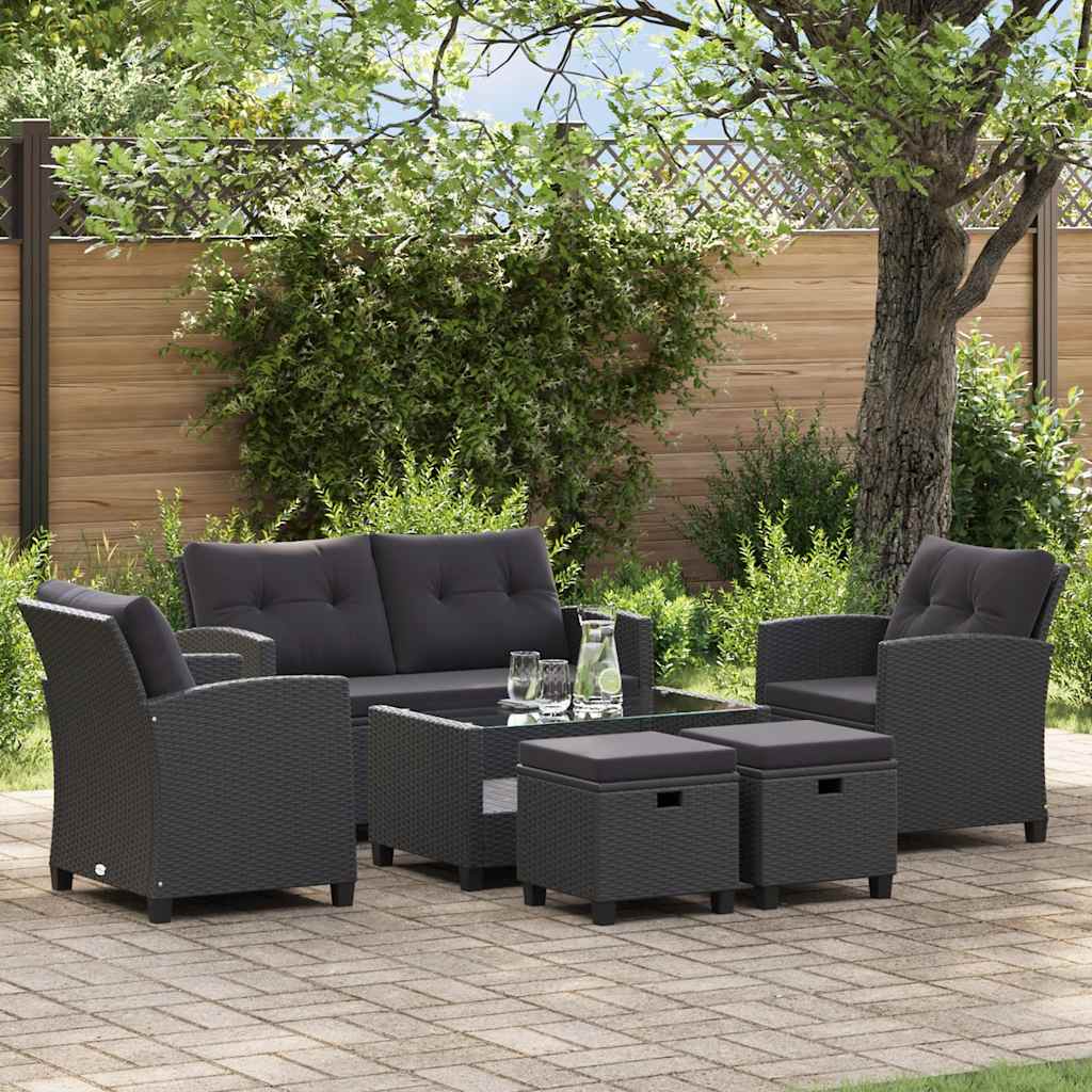 Set Divani da Giardino 6 pz con Cuscini in Polyrattan Nero - homemem39