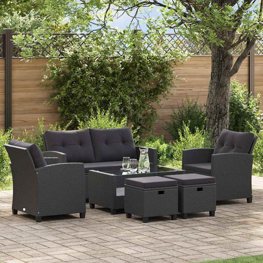 Set Divani da Giardino 6 pz con Cuscini in Polyrattan Nero - homemem39