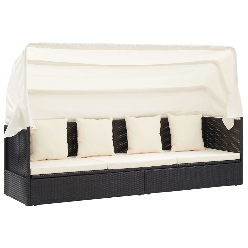 Lettino da Giardino con Tettuccio in Polyrattan Nero - homemem39