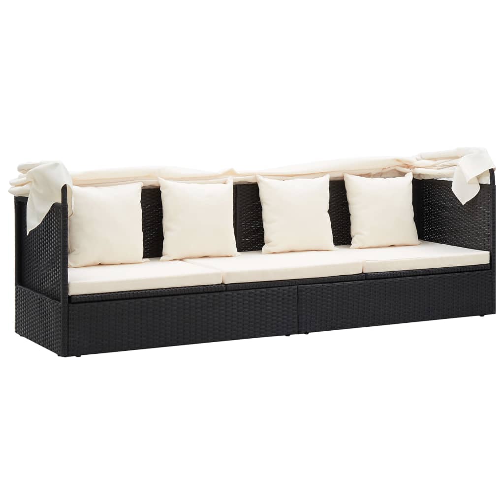 Lettino da Giardino con Tettuccio in Polyrattan Nero - homemem39