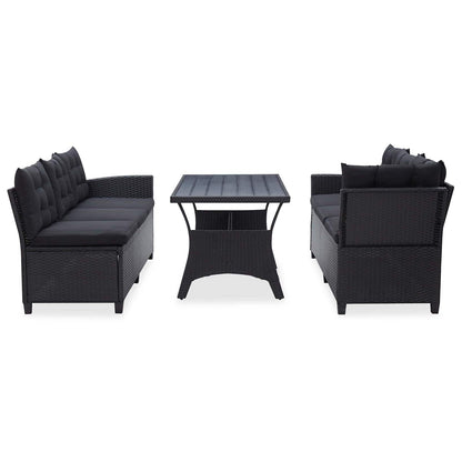Set di mobili da esterno Nero polyrattan